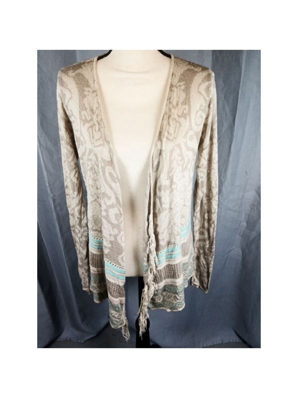 Women's Vanity Cardigan Sweater in Beige and Blue M